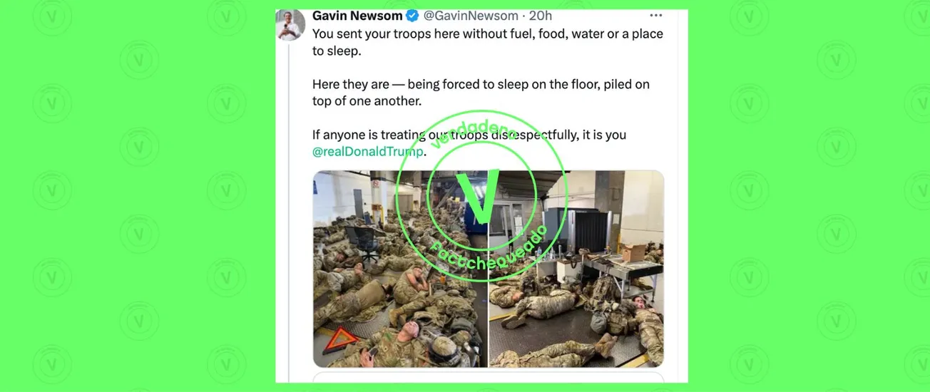 Sí, las imágenes de soldados de la Guardia Nacional durmiendo apretujados en un suelo industrial son de Los Ángeles y no de Afganistán