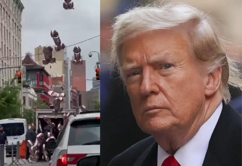 Globos forma de pene cerca del juicio de Trump