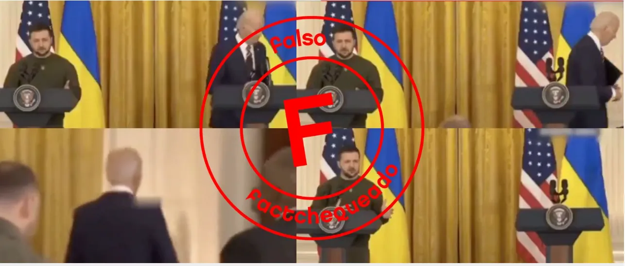 No, Biden no se fue del podio repentinamente durante la rueda de prensa con Zelenski: el video está manipulado