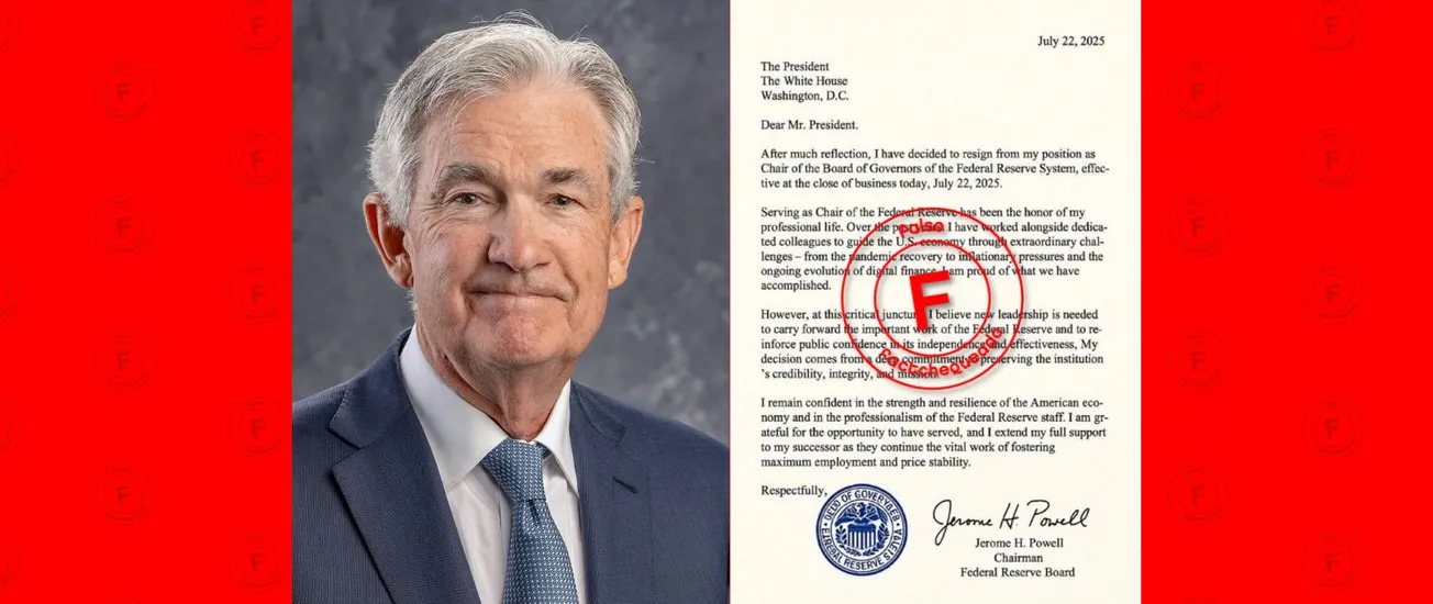No, esta carta de renuncia de Jerome Powell, presidente de la Reserva Federal, no es real: fue generada con IA