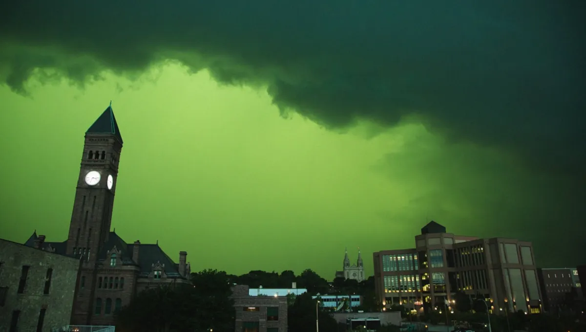 Una tormenta tiñó de verde el cielo de Dakota del Sur