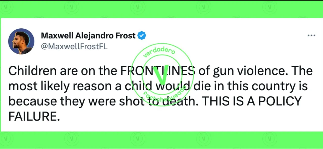 Sí, las armas de fuego son la primera causa de muertes de niños y adolescentes en Estados Unidos, como dijo el representante demócrata de Florida Maxwell Frost