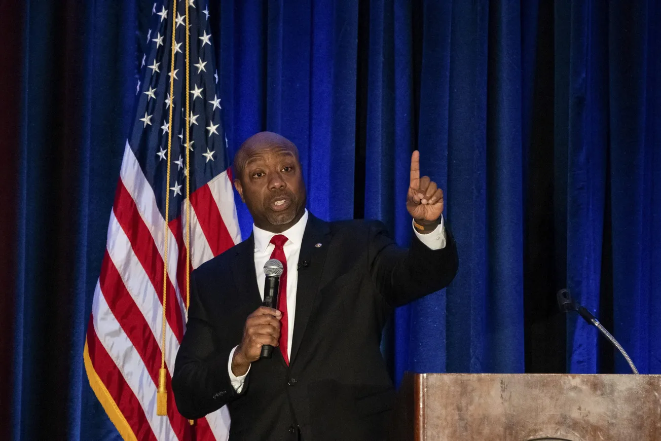 Sen. Tim Scott (R-S.C.) speaks at a Black History Month dinner hosted by the Charleston County Republican Party in Charleston