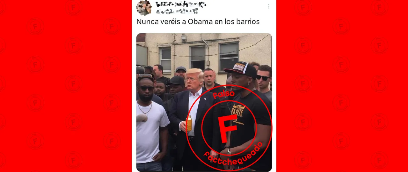 No, esta foto de Donald Trump en una comunidad negra tomando una bebida no es real, está hecha con inteligencia artificial (IA)
