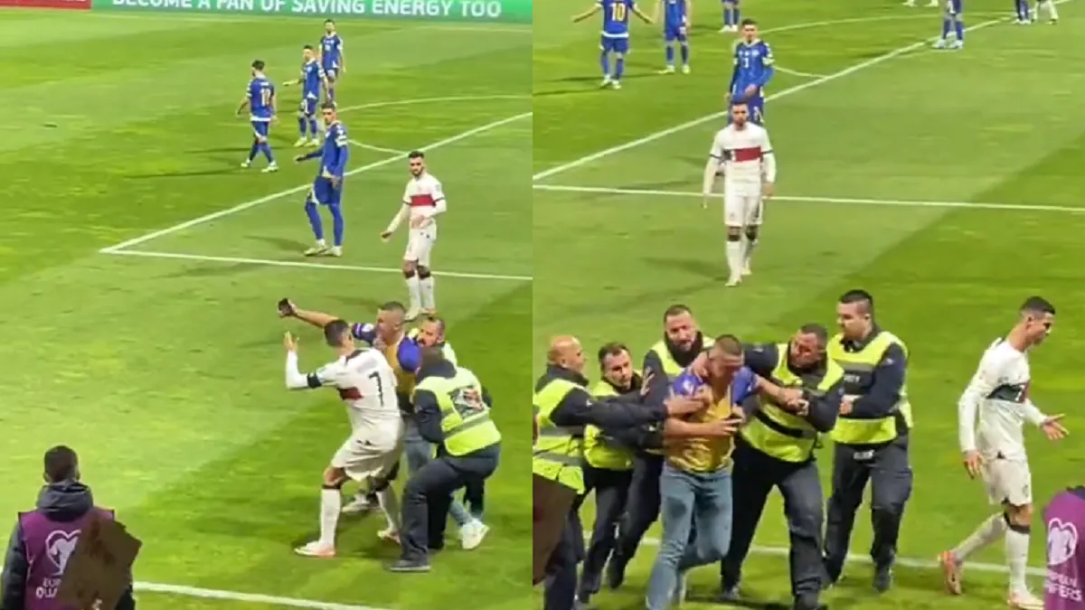 Cristiano Ronaldo recibe pisotón de aficionado al ingresar al terreno de juego