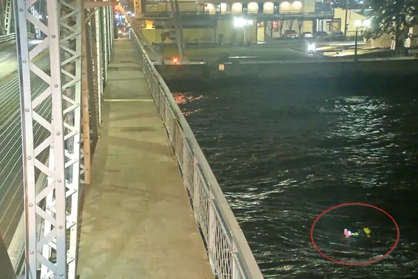 Bomberos de Duluth realizan un rescate canino en el Lago Superior luego de que la mascota de una pareja cayera en las gélidas